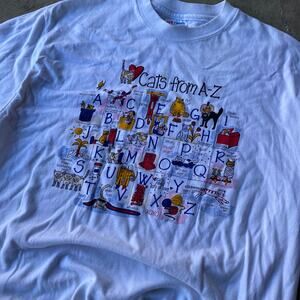 VINTAGE CATS ALPHABET COMEDY PARODY T-SHIRT LARGE WHITE